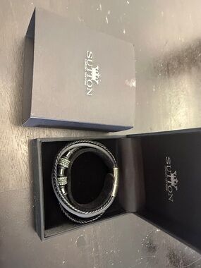 Black Men's Multi-Strand Leather Bracelet